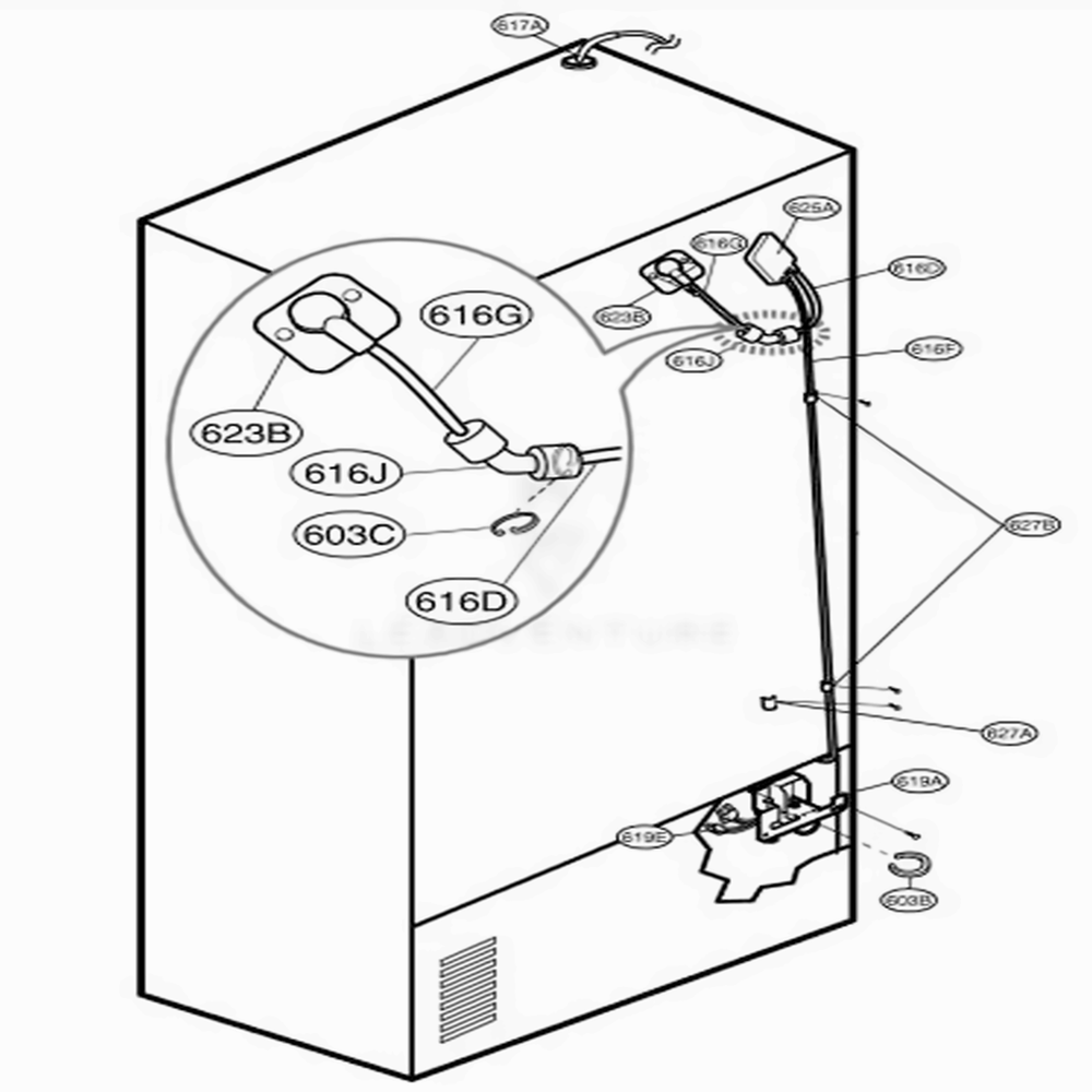 Valve And Water Tube Parts Diagram and Parts List for 78733 AST5SER LG Refrigerator