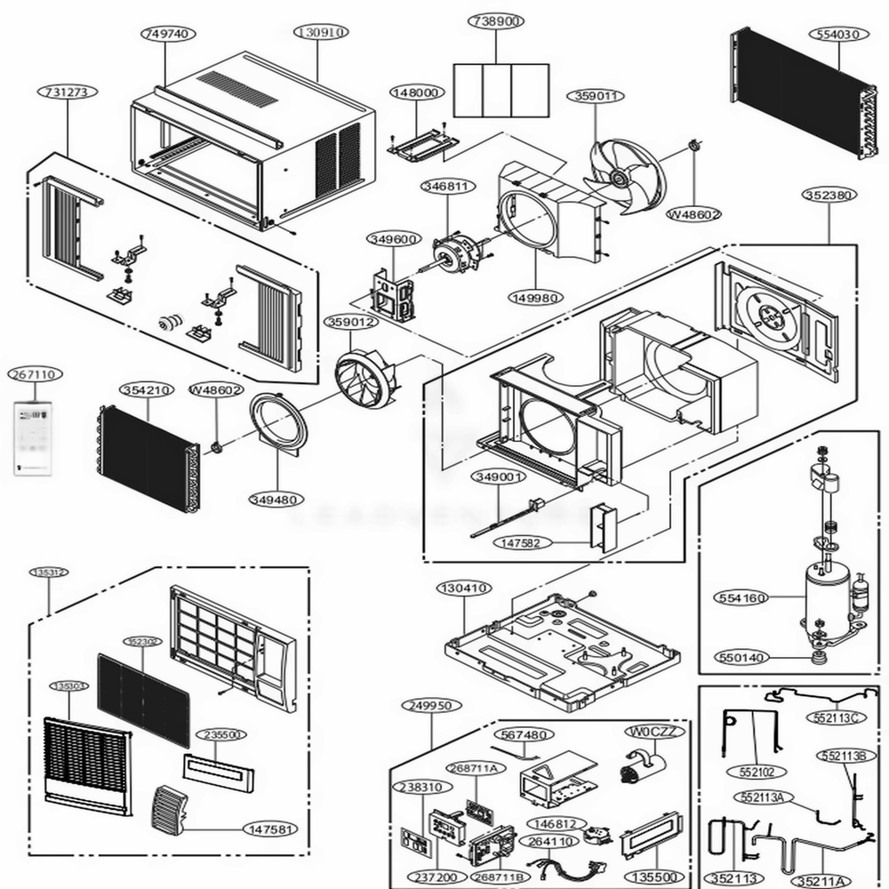 Main Diagram and Parts List for CP12G10B AT1AFRD LG Air Conditioner