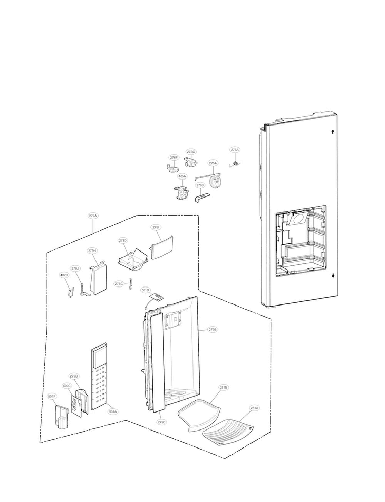 Dispenser Parts Diagram and Parts List for LFXS24566S 00 LG Refrigerator