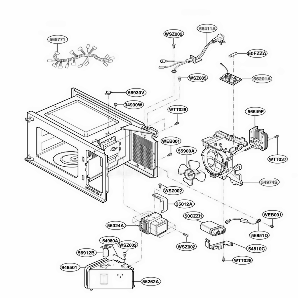 Interior Parts 2 Diagram and Parts List for MA1420W01 CW1EGSE LG Range