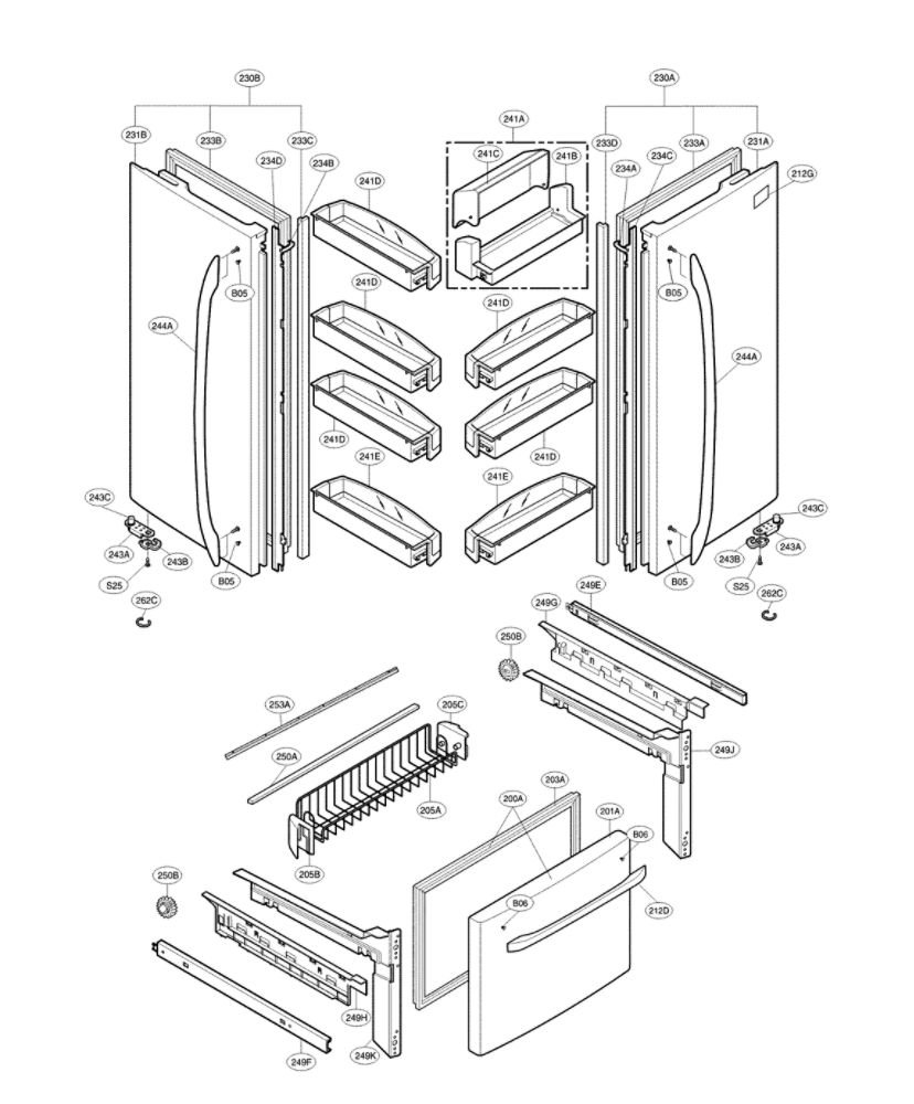 Door Parts Diagram and Parts List for LFC25776SW 03 LG Refrigerator
