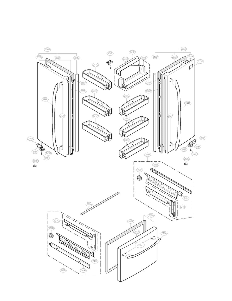 Door Parts Diagram and Parts List for LFC23760SB 01 LG Refrigerator