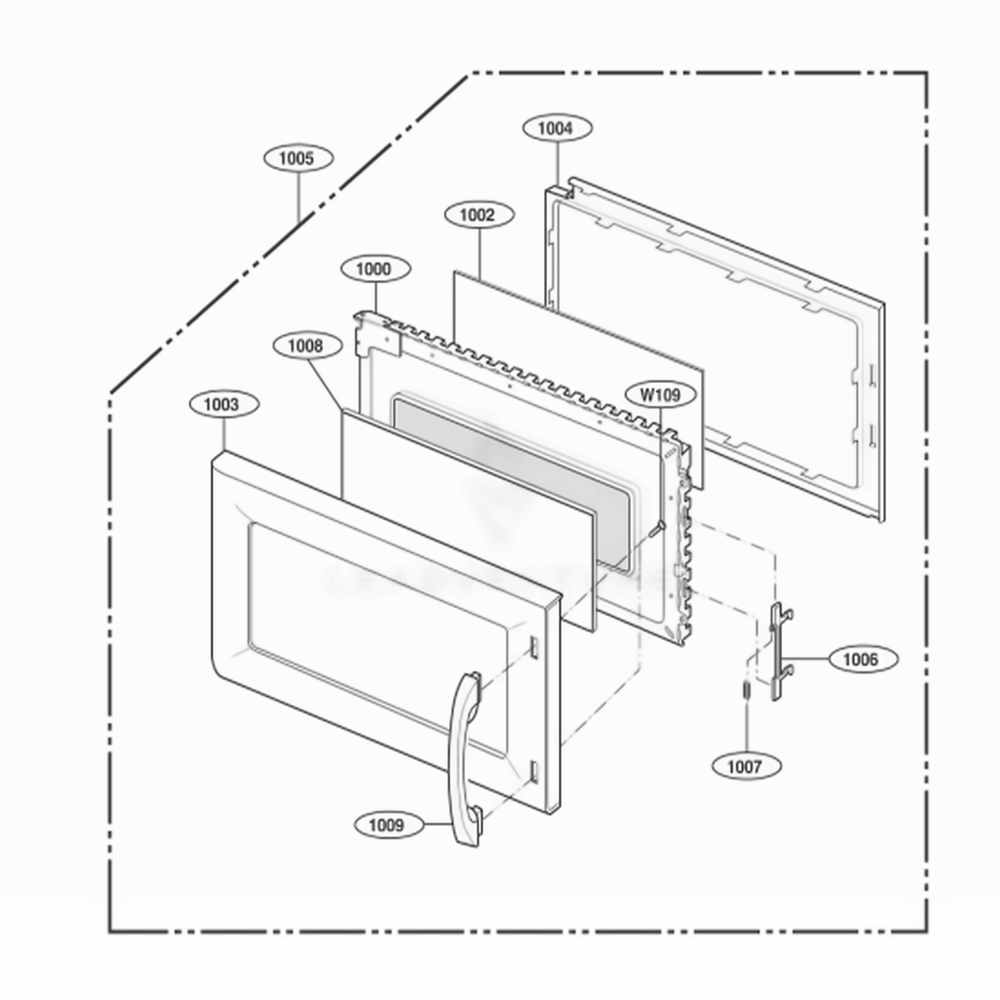 Door Parts Diagram and Parts List for 62752 AWHESEA LG Microwave