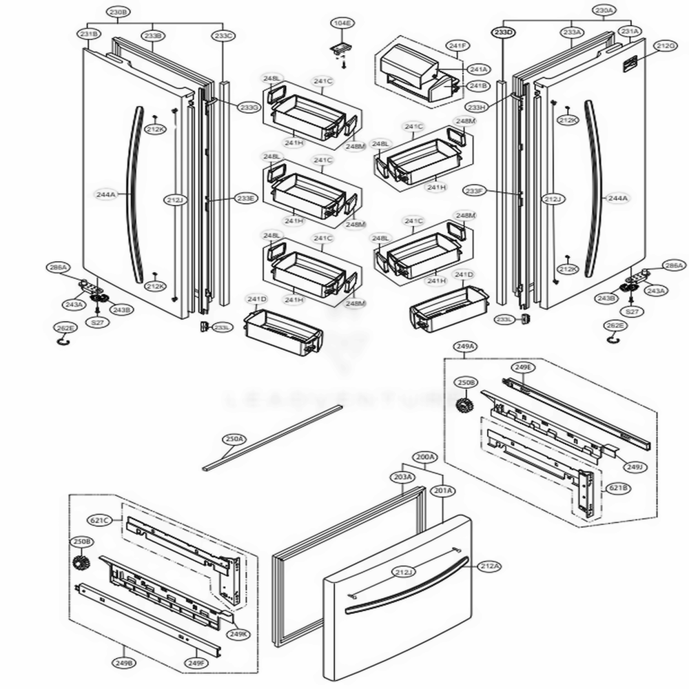 Door Parts Diagram and Parts List for 71302 ASW1SER LG Refrigerator