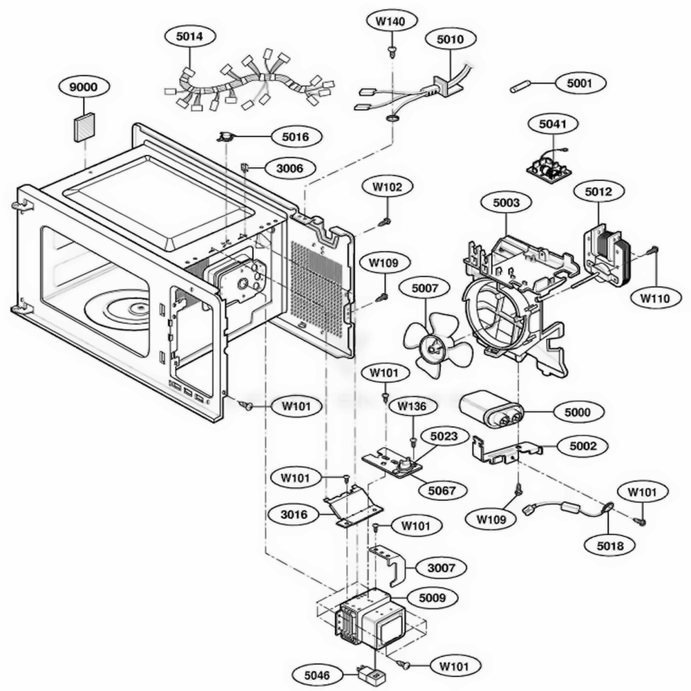 Interior Parts Diagram and Parts List for MBBS (01)(CS1EBSH) LG Microwave