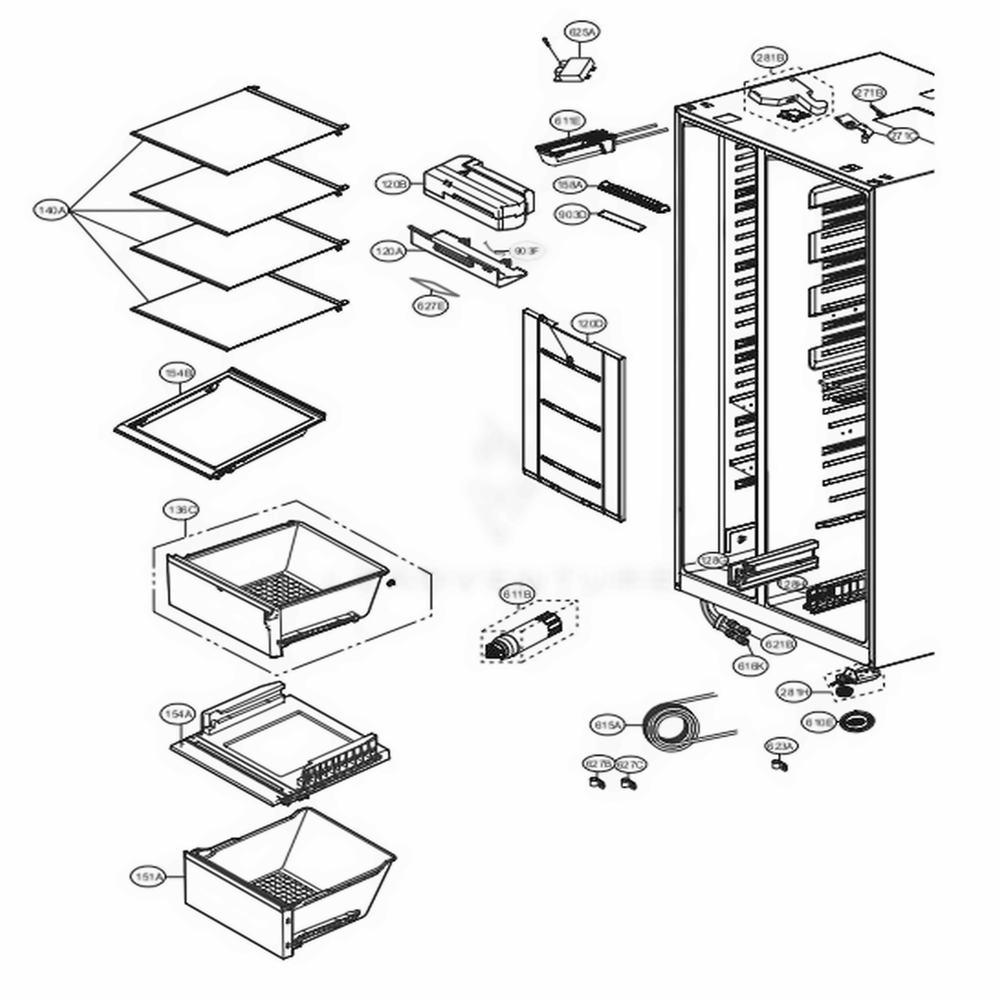 Refrigerator Compartment Diagram and Parts List for LSXS26386S ASTCNA5 LG Refrigerator