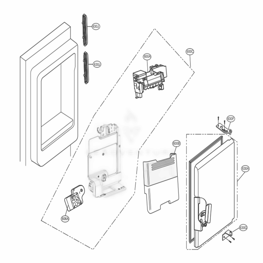 Icemaker And Ice Bin Parts Diagram and Parts List for LRFXS2503S ASTCNA0 LG Refrigerator