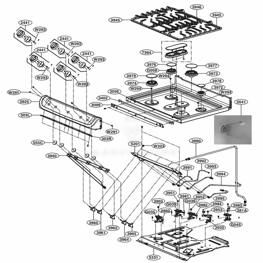 Cooktop Parts Diagram and Parts List for LDG4313ST ASTELGA LG Range