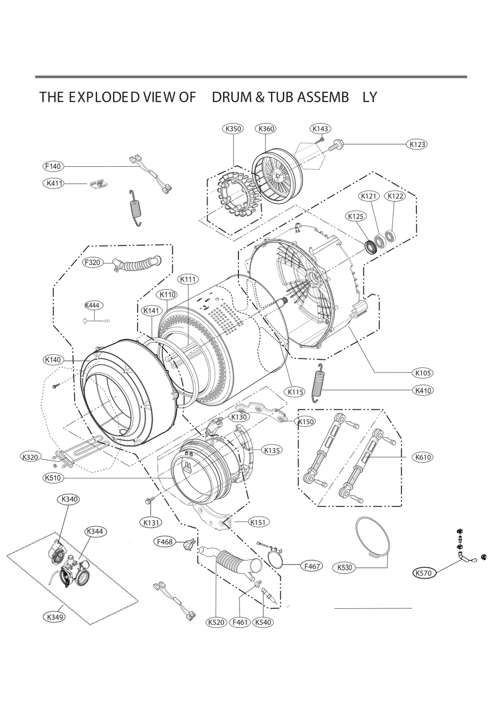 Drum And Tub Assemb Diagram and Parts List for WM1455HWA ABWEVUS LG Washer