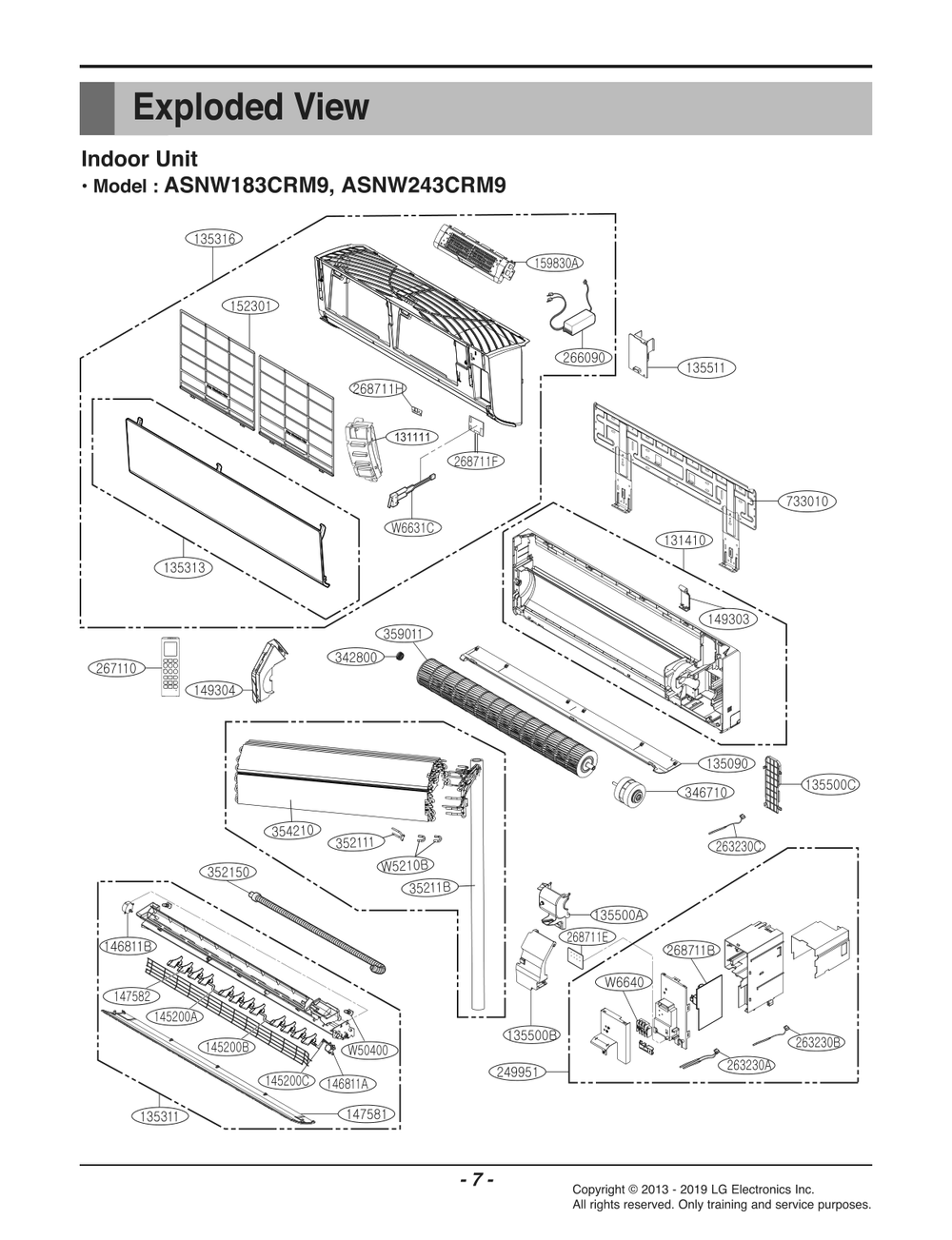 Indoor Unit Diagram and Parts List for ASNW183CRM9 AMRBEUS LG Air Conditioner
