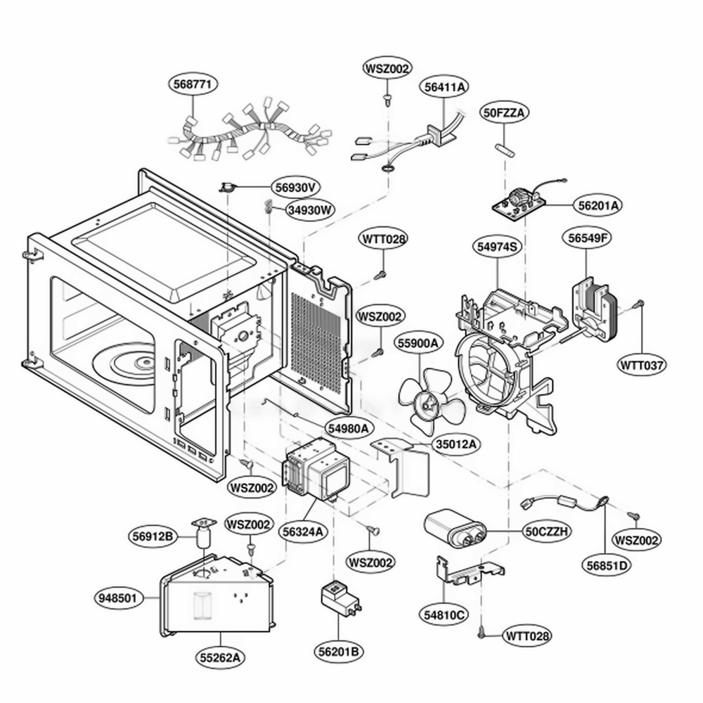 Interior Parts Diagram and Parts List for LMS1220TB CBKEGSC LG Range