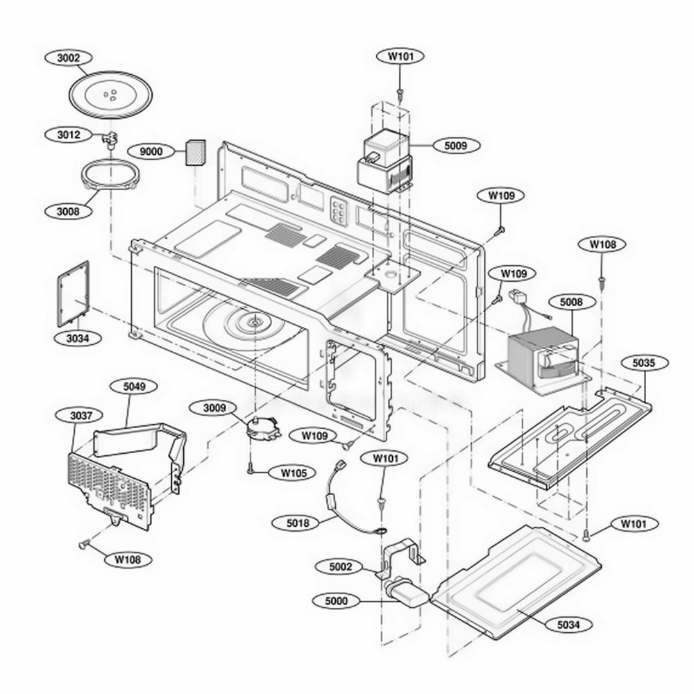 Interior Parts 1 Diagram and Parts List for 80012 CWHESEA LG Wall Oven