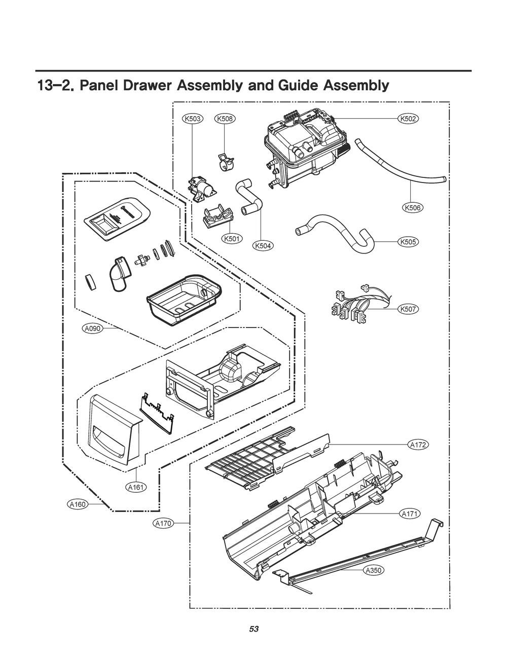 Panel Drawer Assembly And Guide Assembly Diagram and Parts List for RV1850ES ASSEEUS LG Dryer