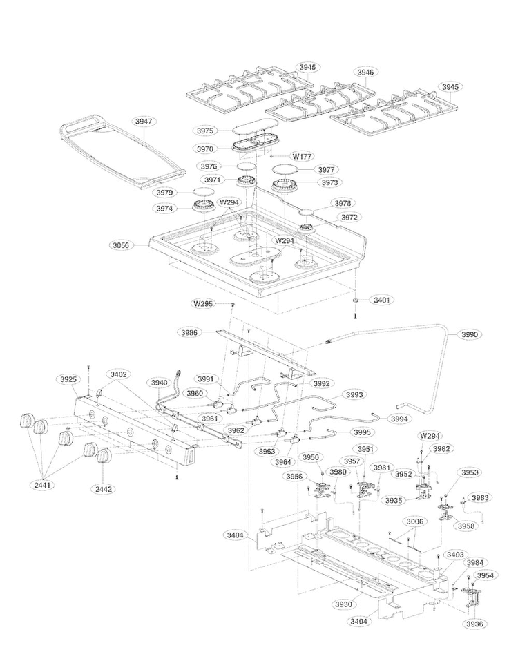 Cooktop Parts Diagram and Parts List for LDG3037ST  LG Range