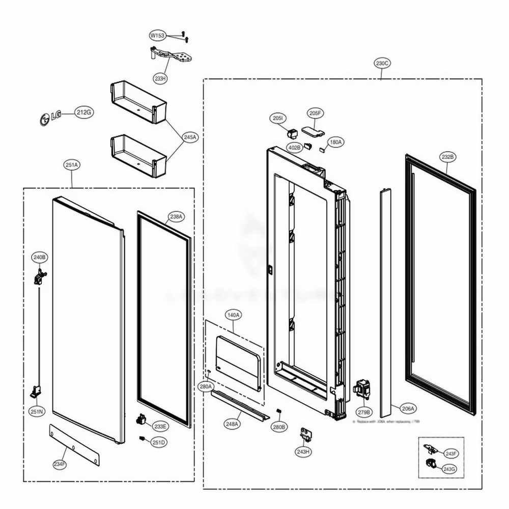 R-Room Door Part 2 Diagram and Parts List for LNXS30866D ASBCNA1 LG Refrigerator