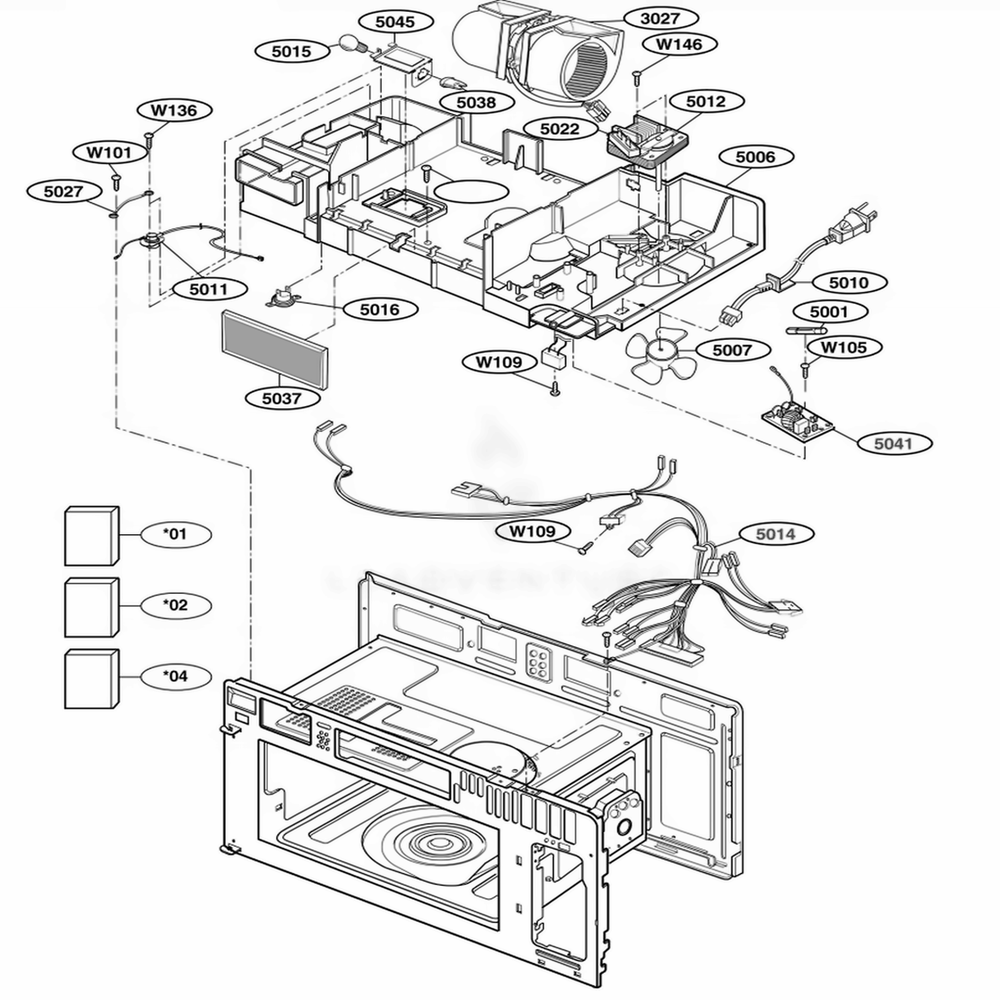 Interior Parts 3 Diagram and Parts List for 63652 AW1ESEA LG Range