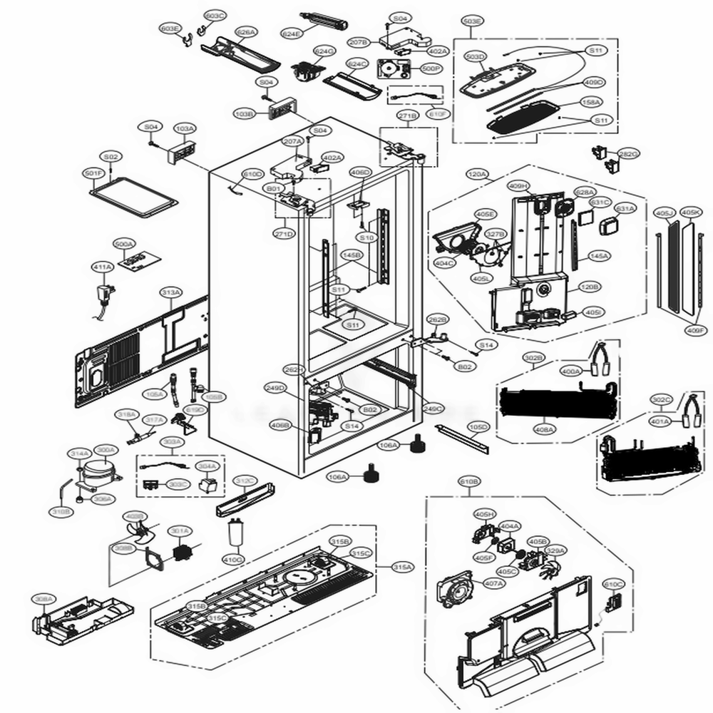 Case Parts Diagram and Parts List for LFXS30726S ASTCNA0 LG Refrigerator