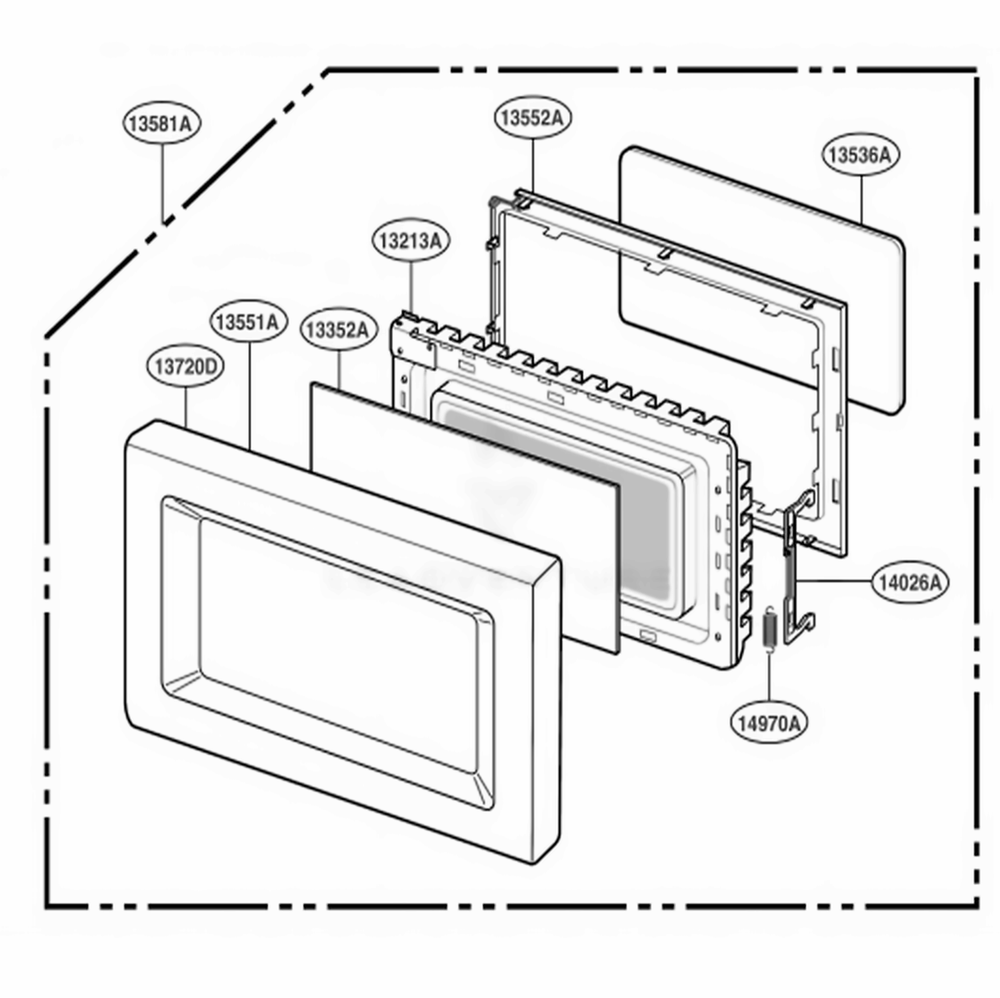 Door Parts Diagram and Parts List for 89039 ABKESEC LG Range