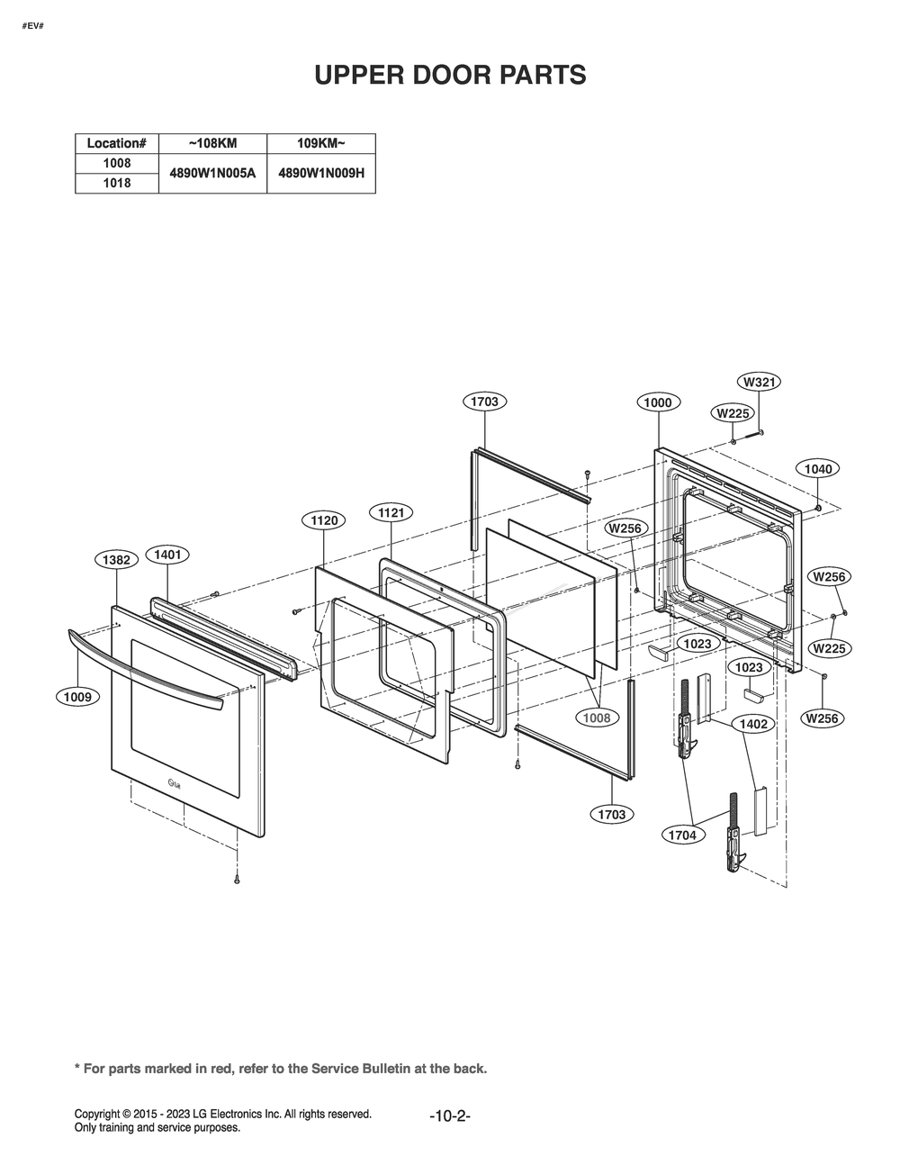 Upper Door Parts Diagram and Parts List for LD3653SP AS1LLGA LG Range