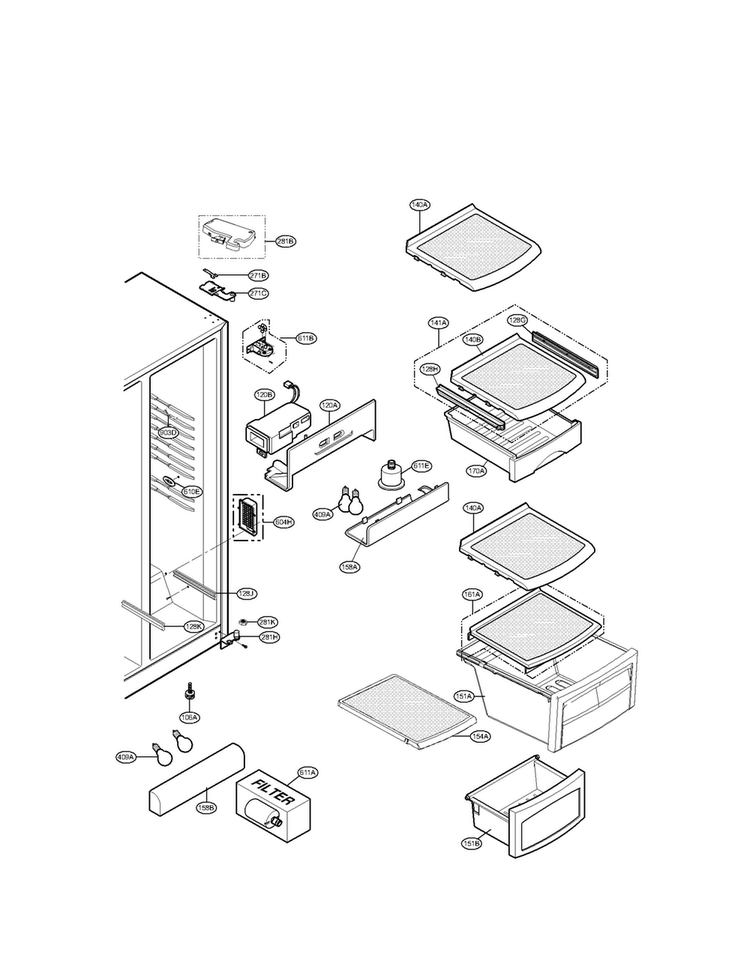 Refrigerator Compartment Parts Diagram and Parts List for LSC27921SB04  LG Refrigerator