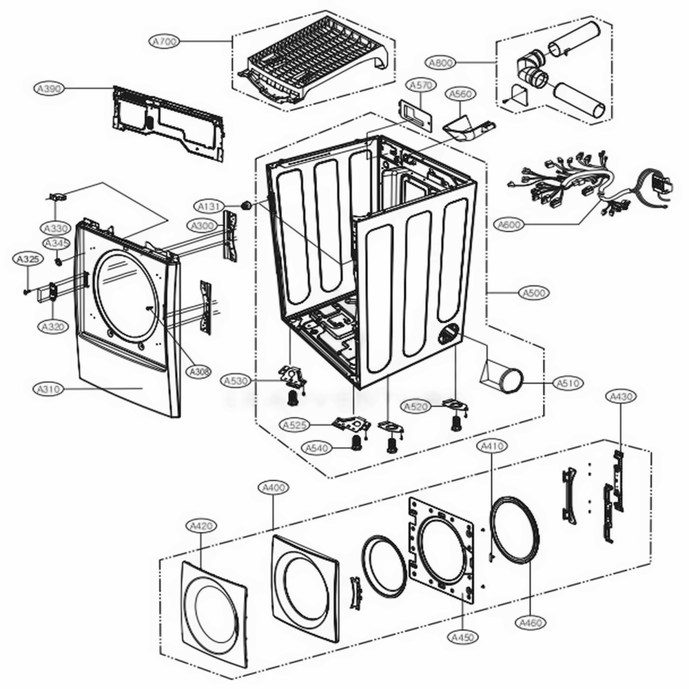 Cabinet And Door Assembly: Electric Type Diagram and Parts List for 80512 ABWESEU LG Dryer