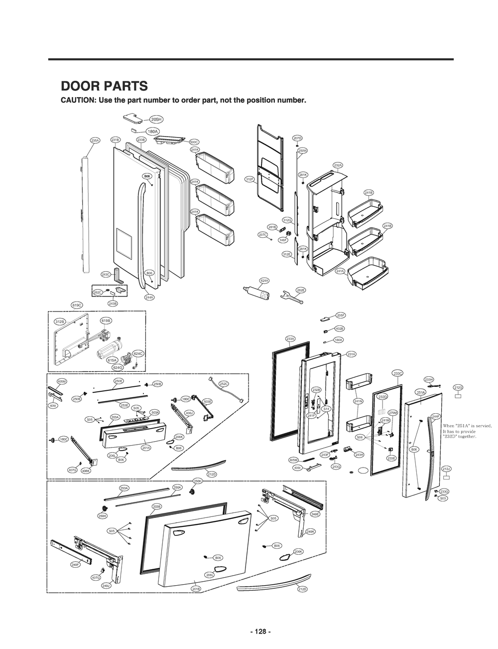 Door Parts Diagram and Parts List for GR-J31GHSJM ASBCNA1 LG Refrigerator