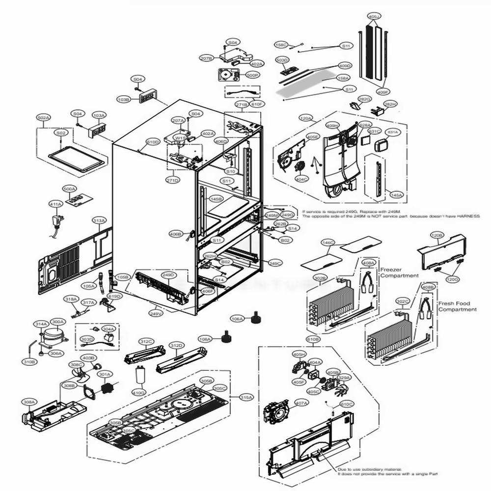Case Parts Diagram and Parts List for LMXC23796S ASTCNA0 LG Refrigerator