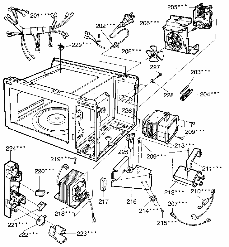 Magnetron And Air Flow Diagram and Parts List for 7218922280  Kenmore Microwave