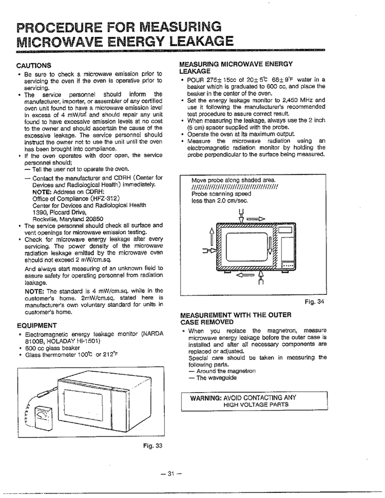 Measuring Microwave Leakage Diagram and Parts List for MA-1171S  LG Microwave