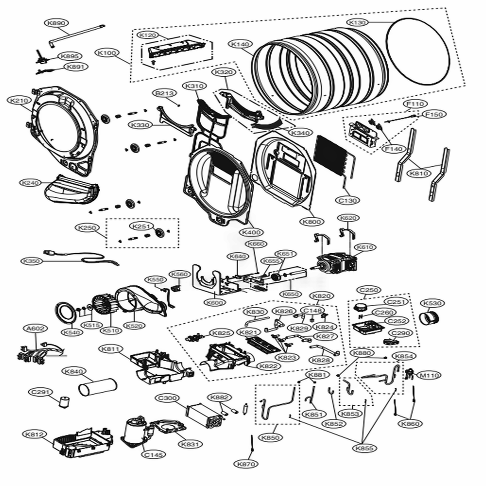 Drum, Motor And H/P Module Assembly Diagram and Parts List for DLHX4072W ABWEEUS LG Dryer