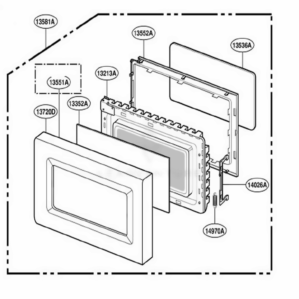 Door Parts Diagram and Parts List for 89144 ASBESEC LG Range
