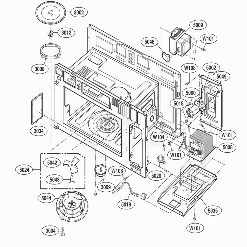 Interior Parts 1 Diagram and Parts List for JMV8196ACB ABKEJEC LG Range