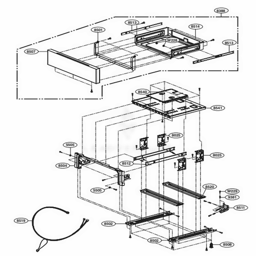 Drawer Parts Diagram and Parts List for LRG3194BM FBMELGA LG Range