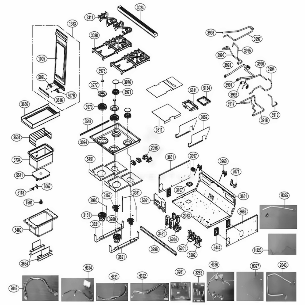 Cooktop Parts Diagram and Parts List for SKSDR360SS ASTLSGN LG Range
