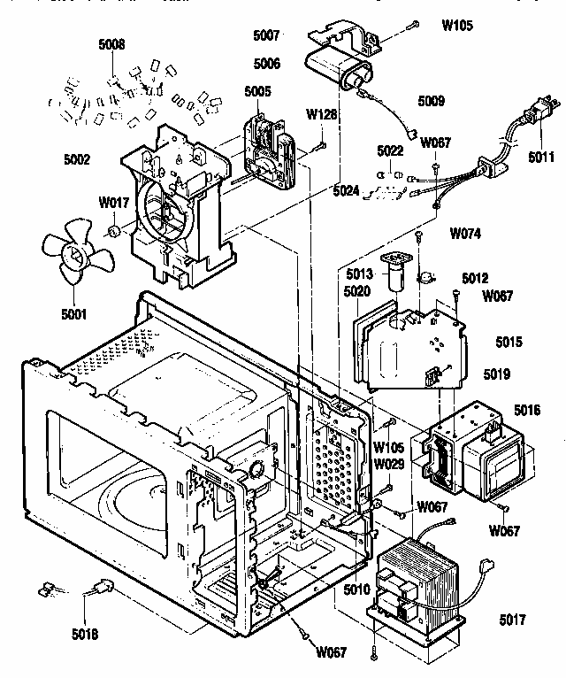 Oven Interior Diagram and Parts List for 7218952290  Kenmore Microwave