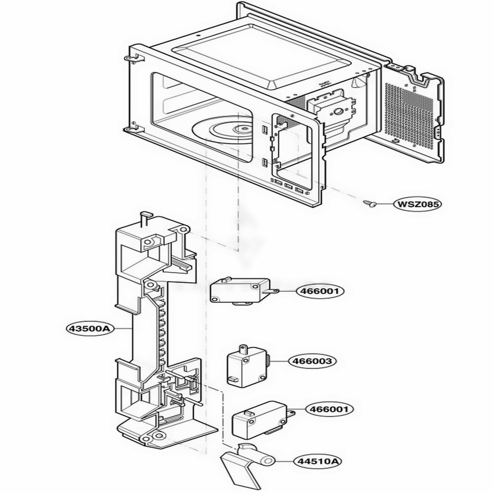Latch Board Parts Diagram and Parts List for MA1220B KBKEGSE LG Wall Oven