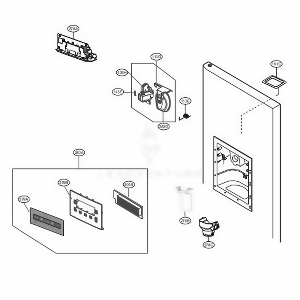 Dispenser Parts Diagram and Parts List for LSXS22423W ASWCNA0 LG Refrigerator