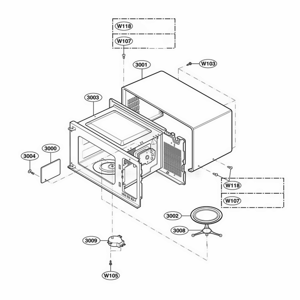 Oven Cavity Parts Diagram and Parts List for 62462 AWHESEA LG Wall Oven