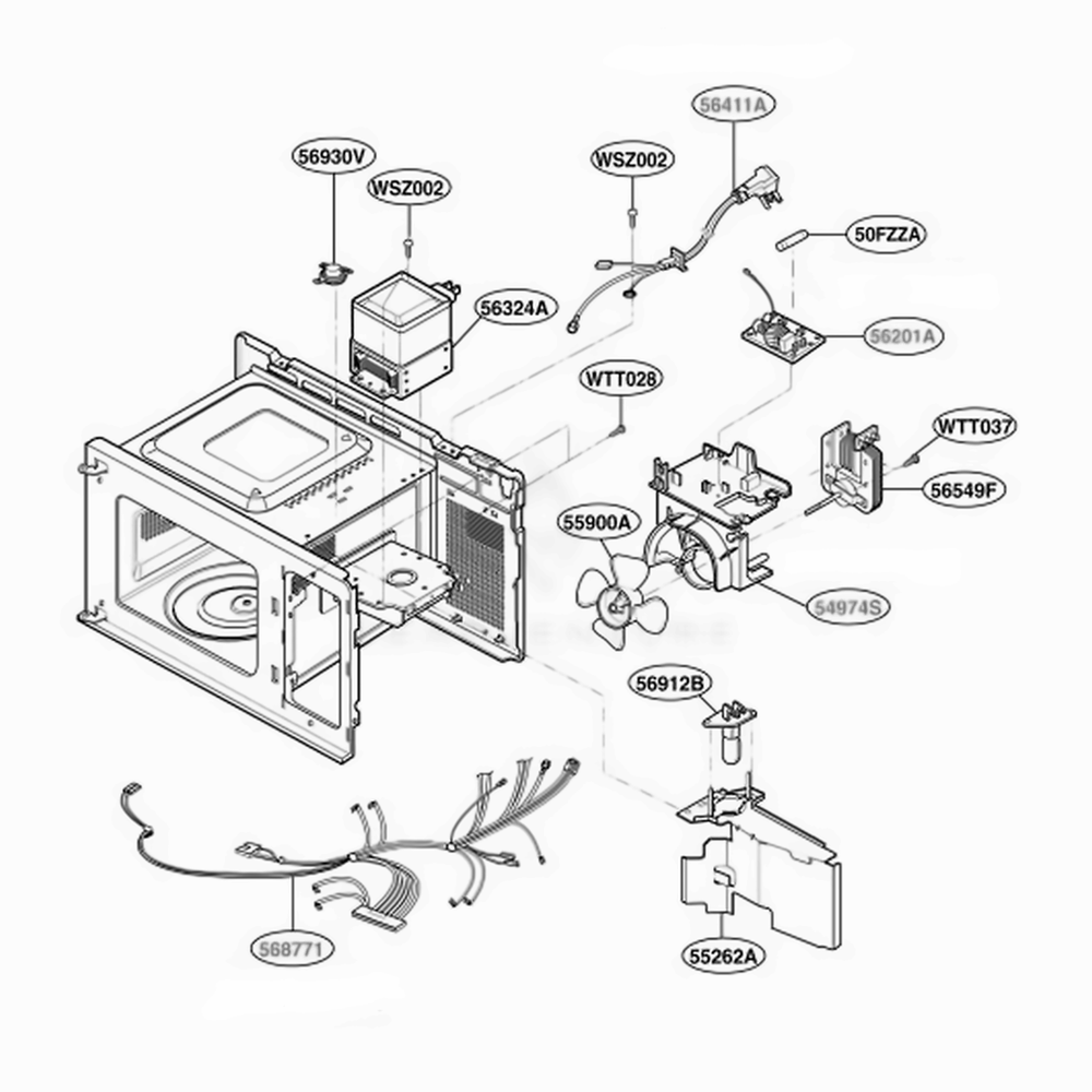 Interior Parts Diagram and Parts List for MT4078SPB CB1EWRP LG Range