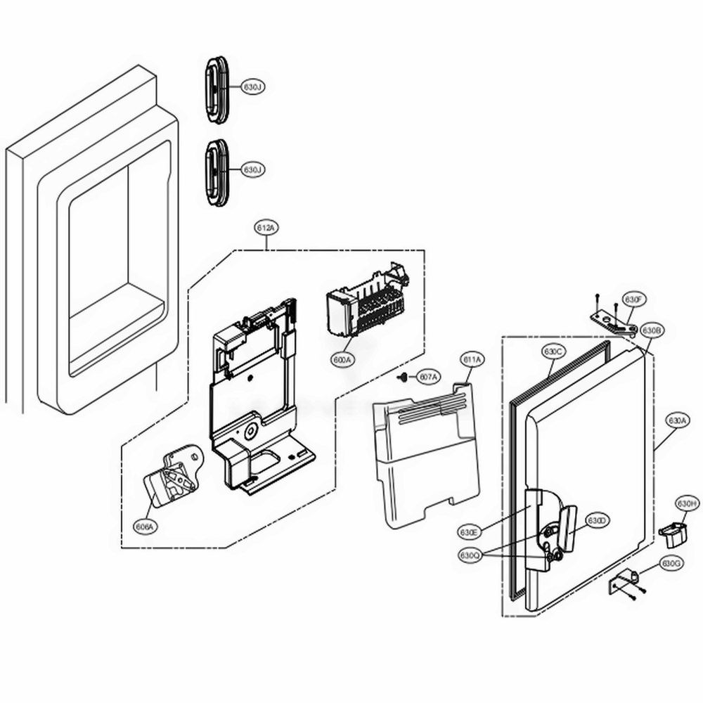 Ice Maker And Ice Bin Parts Diagram and Parts List for LFXS30766S ASTCNA2 LG Refrigerator