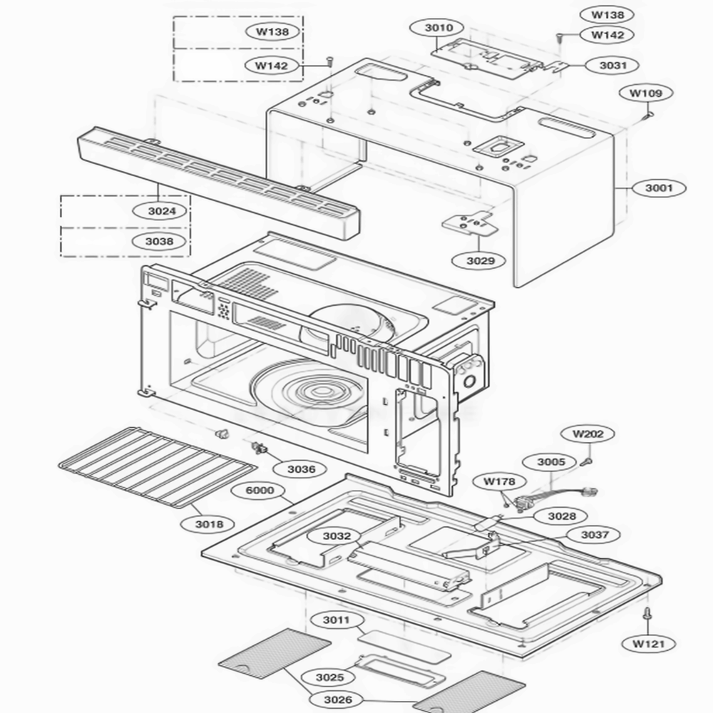 Oven Cavity Parts Diagram and Parts List for LMV2053SW AW1ELGA LG Microwave
