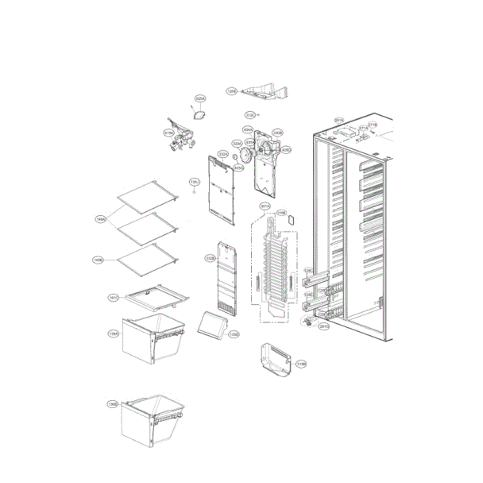 Freezer Compartment Diagram and Parts List for LSXS26466S 00 LG Refrigerator