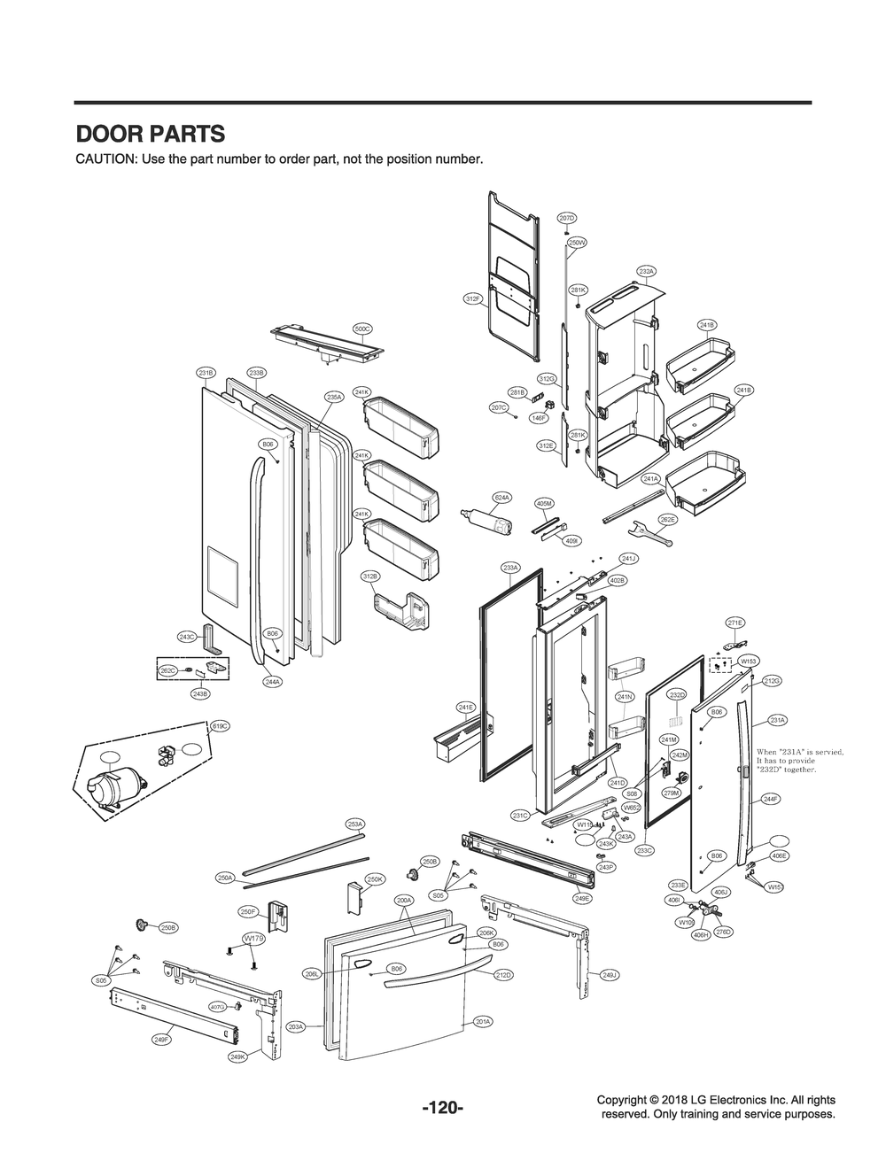Door Parts Diagram and Parts List for GR-J318LSJM ASTCNA1 LG Refrigerator