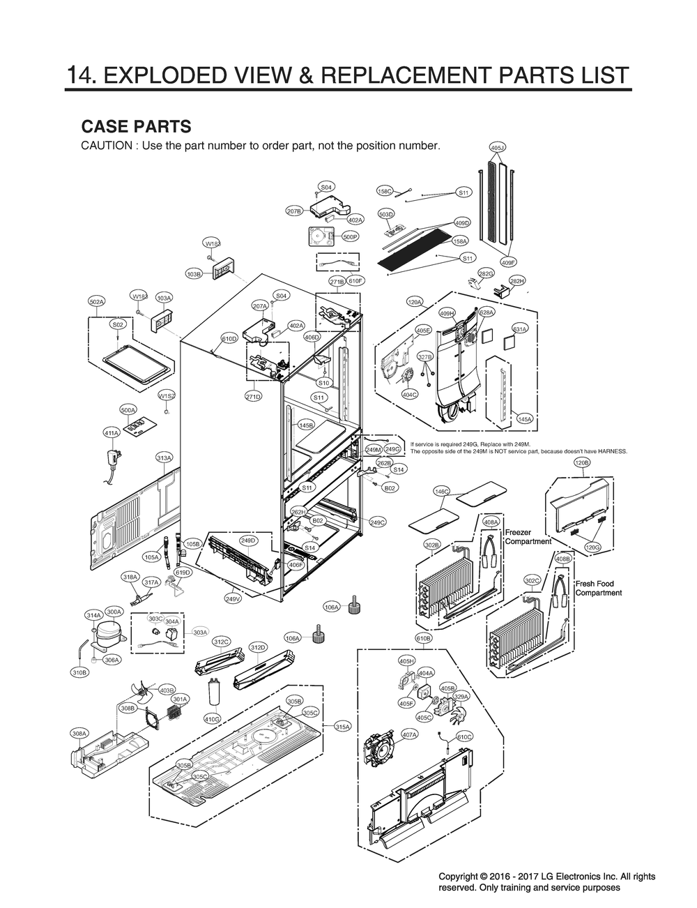 Case Parts Diagram and Parts List for GR-L24GHSJM ASBCNA0 LG Refrigerator