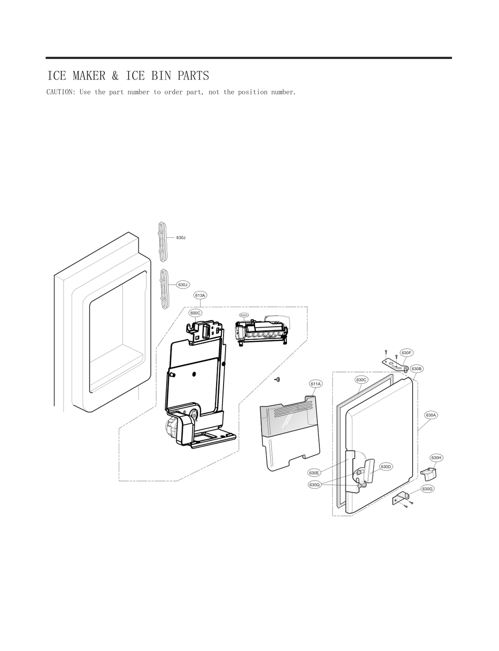Ice Maker And Ice Bin Parts Diagram and Parts List for GC-J288NMXM AMTCNA4 LG Refrigerator