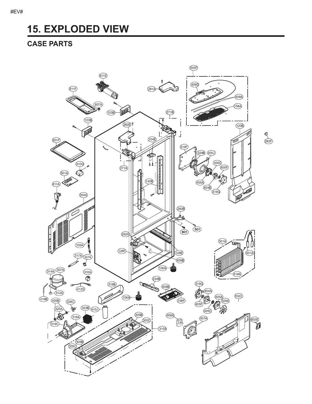 Case Parts Diagram and Parts List for GM-L268NQJM ASWCSE2 LG Refrigerator