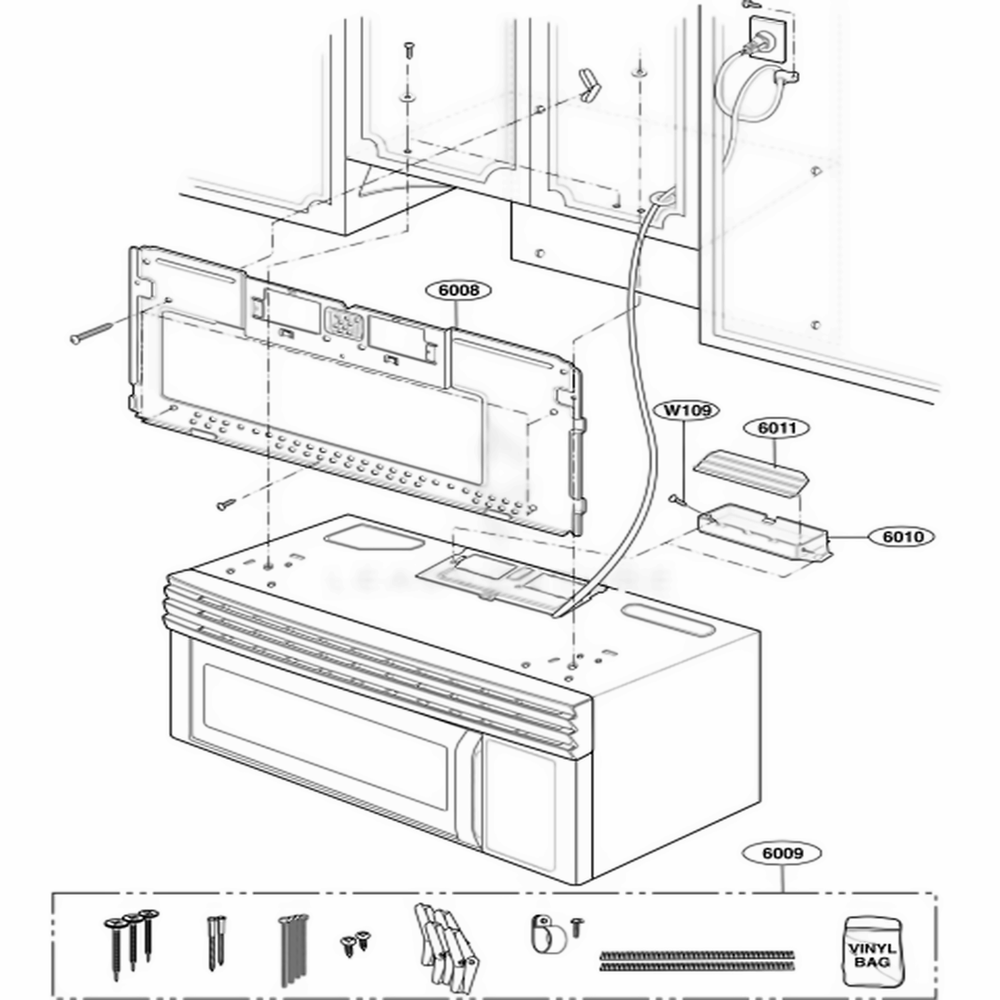 Installation Parts Diagram and Parts List for 62649 ABKESEA LG Range