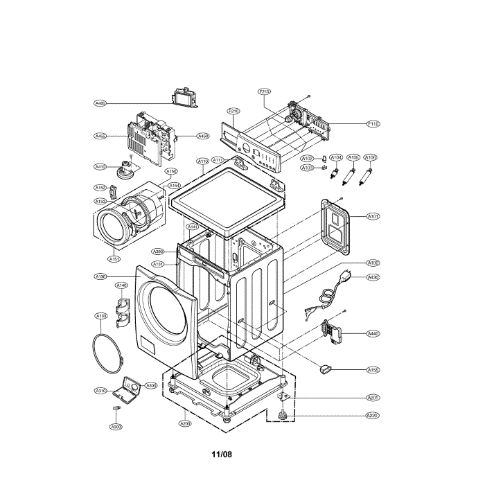 Cabinet And Control Panel Diagram and Parts List for WM2233HW 00 LG Washer