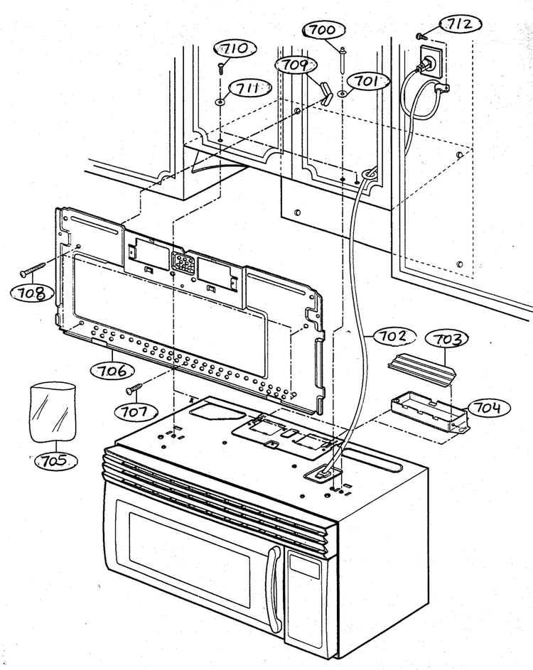 Installation Parts Diagram and Parts List for MV-1725W  LG Microwave