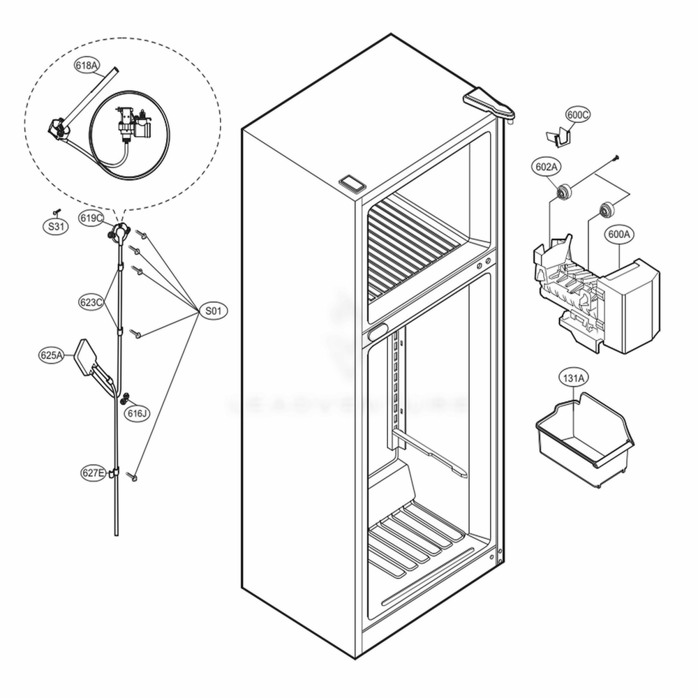 Ice Maker Parts Diagram and Parts List for 79433 ASTCSE5 LG Refrigerator